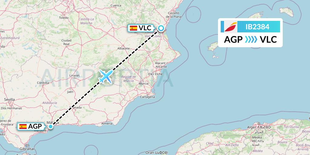 IB2384 Iberia Flight Map: Malaga to Valencia