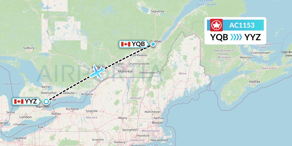 AC1153 Air Canada Flight Map: Quebec to Toronto