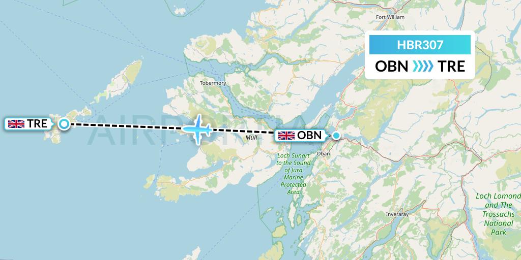 HBR307 Hebridean Air Services Flight Map: North Connel to Tiree