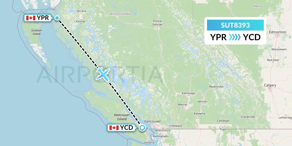 SUT8393 Summit Air Ltd. Flight Map: Prince Rupert to Nanaimo