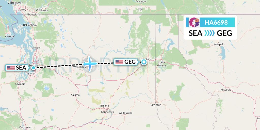 HA6698 Hawaiian Airlines Flight Map: Seattle to Spokane