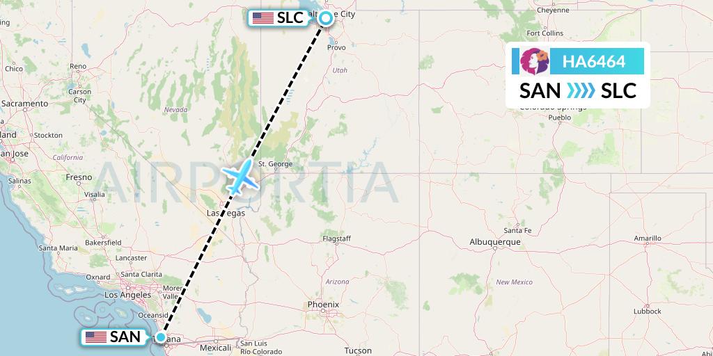 HA6464 Hawaiian Airlines Flight Map: San Diego to Salt Lake City