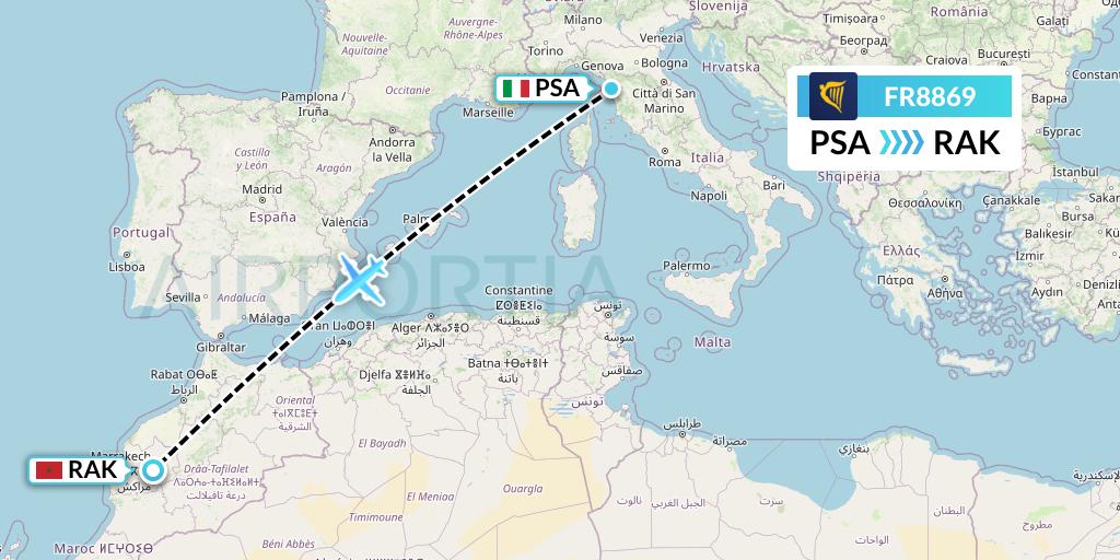 FR8869 Ryanair Flight Map: Pisa to Marrakesh 