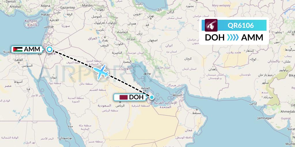 QR6106 Qatar Airways Flight Map: Doha to Amman