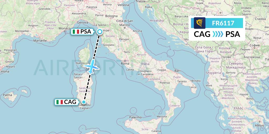FR6117 Ryanair Flight Map: Cagliari to Pisa