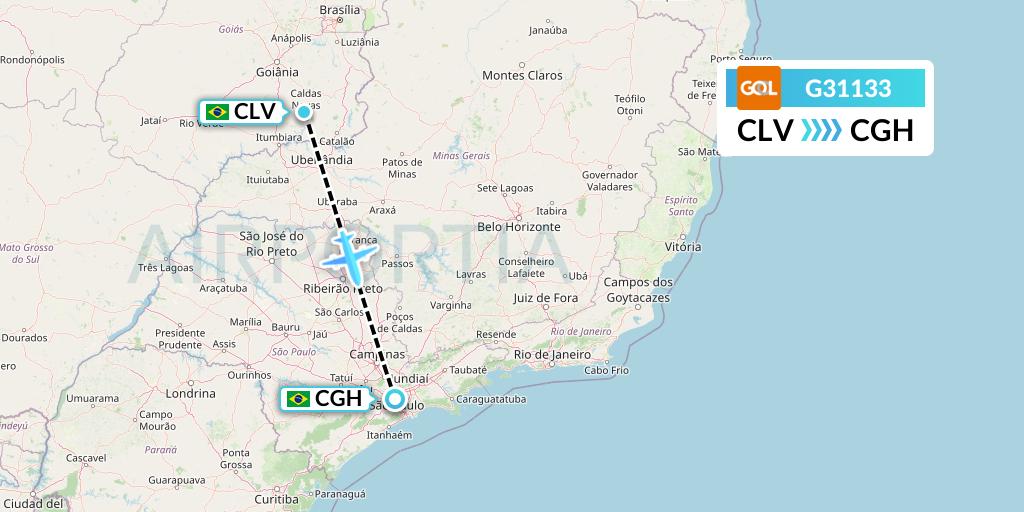 G31133 GOL Transportes Aeros Flight Map: Caldas Novas to Sao Paulo