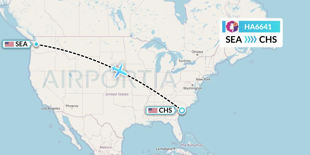 HA6641 Hawaiian Airlines Flight Map: Seattle to Charleston