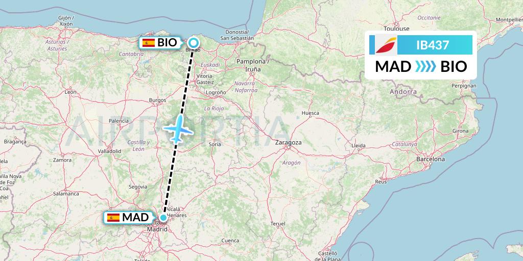IB437 Iberia Flight Map: Madrid to Bilbao