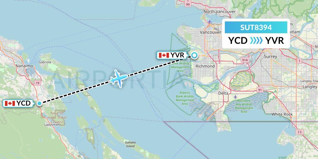 SUT8394 Summit Air Ltd. Flight Map: Nanaimo to Vancouver