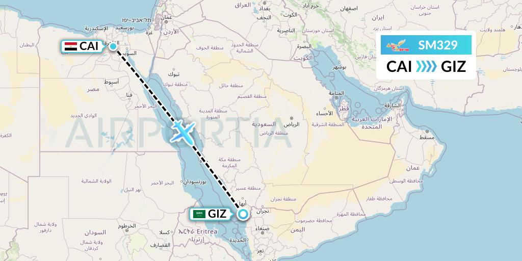 SM329 Air Cairo Flight Map: Cairo to Jizan