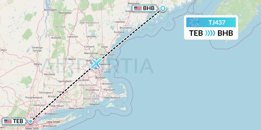 TJ437 Tradewind Aviation Flight Map: Teterboro to Bar Harbor