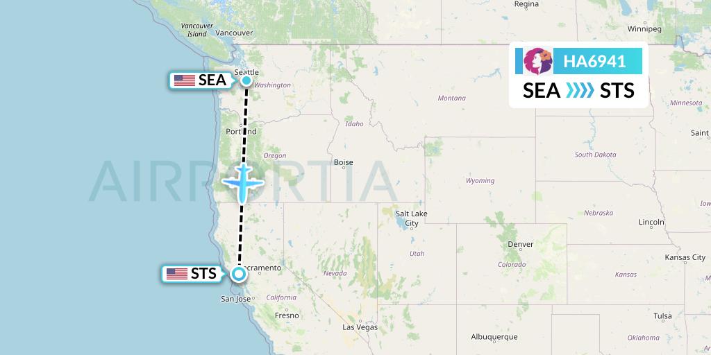HA6941 Hawaiian Airlines Flight Map: Seattle to Santa Rosa