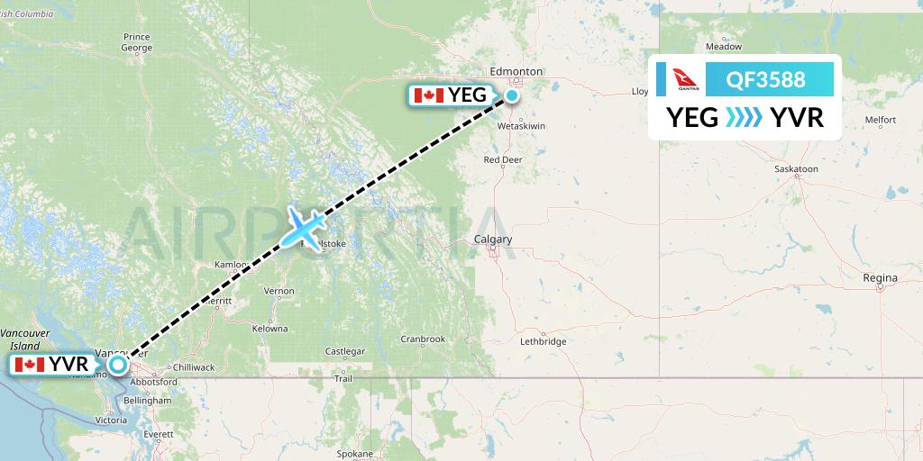 QF3588 Qantas Flight Map: Edmonton to Vancouver