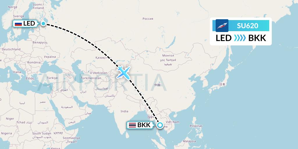 SU620 Aeroflot Flight Map: St. Petersburg to Bangkok