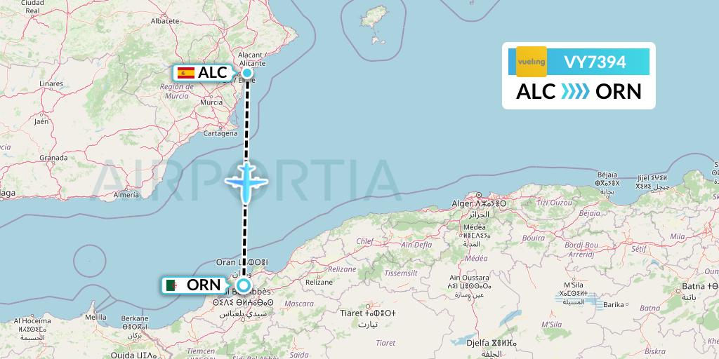 VY7394 Vueling Flight Map: Alicante to Oran
