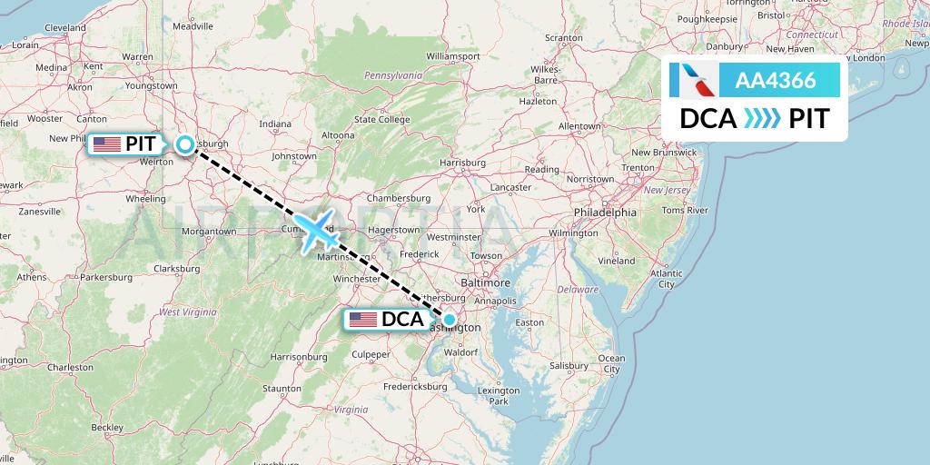 AA4366 American Airlines Flight Map: Washington to Pittsburgh