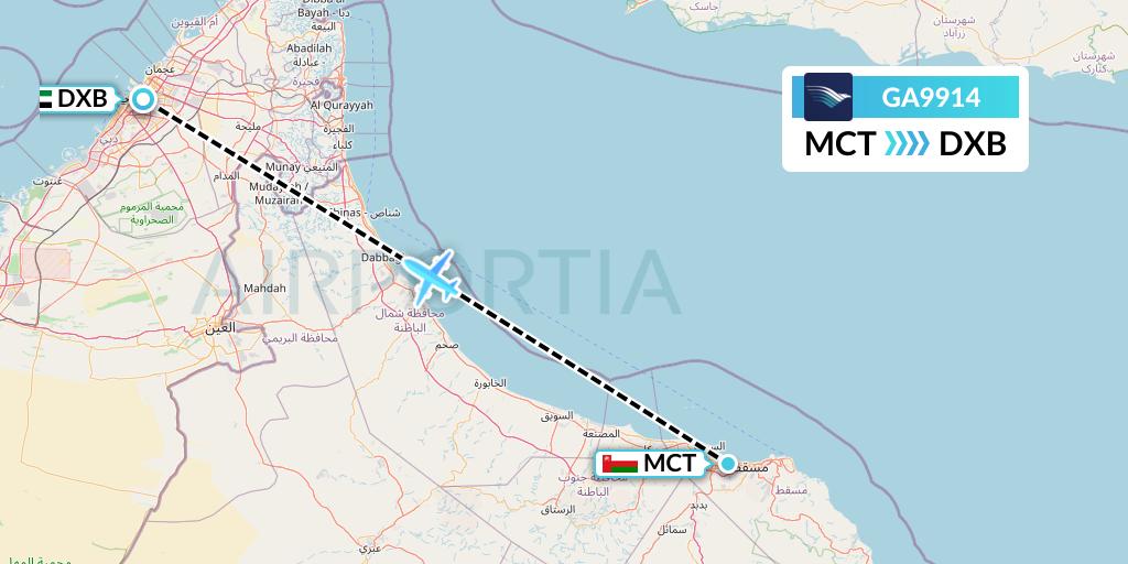 GA9914 Garuda Indonesia Flight Map: Muscat to Dubai