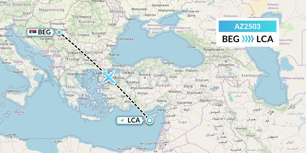 AZ2503 ITA Airways Flight Map: Belgrade to Larnaca