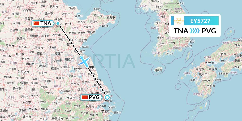 EY5727 Etihad Airways Flight Map: Jinan to Shanghai