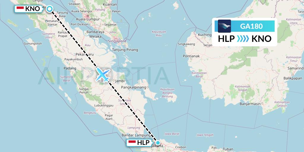 GA180 Garuda Indonesia Flight Map: Jakarta to Medan