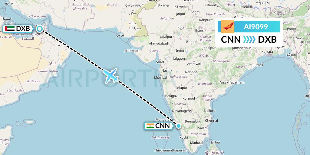 AI9099 Air India Flight Map: Mattannur to Dubai