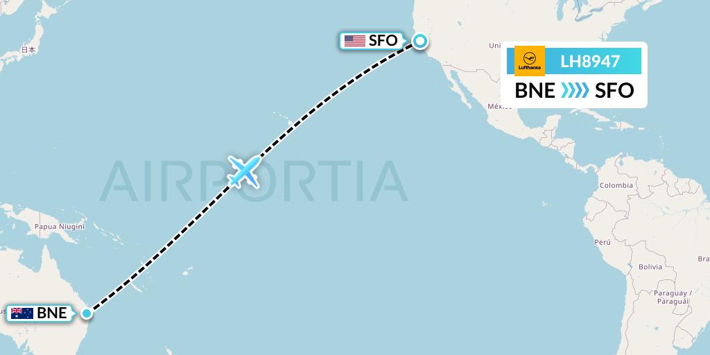 LH8947 Lufthansa Flight Map: Brisbane to San Francisco