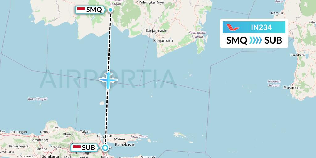 IN234 NAM Air Flight Map: Sampit Airport to Surabaya