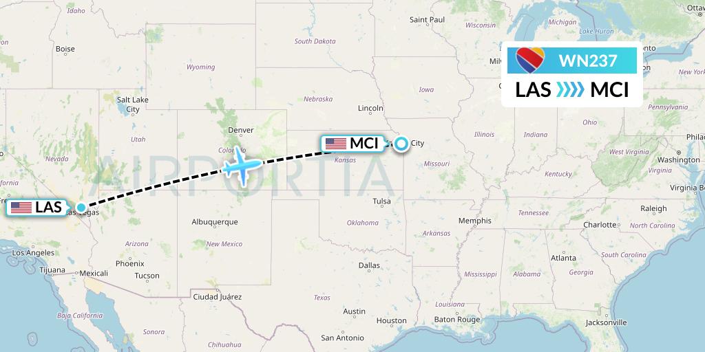 WN237 Southwest Airlines Flight Map: Las Vegas to Kansas City