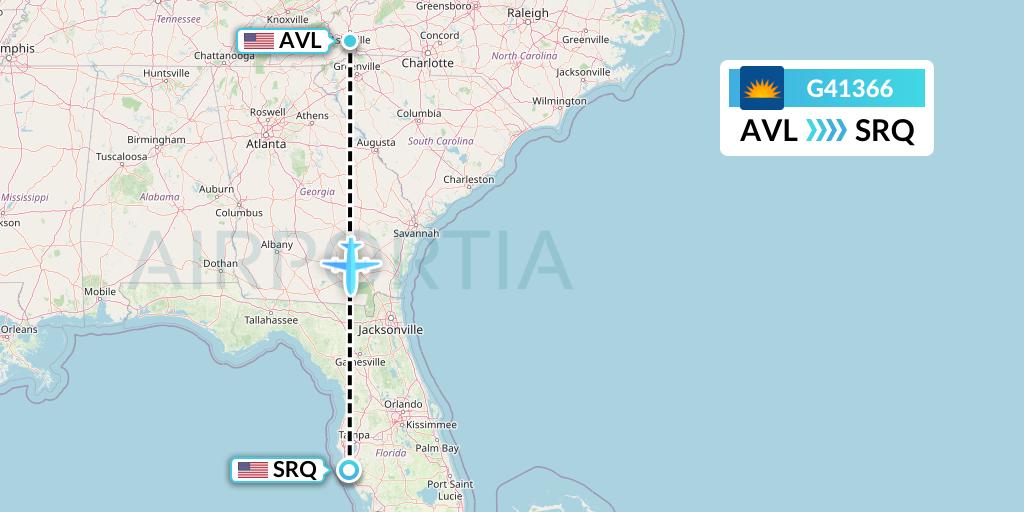 G41366 Allegiant Air Flight Map: Asheville to Sarasota