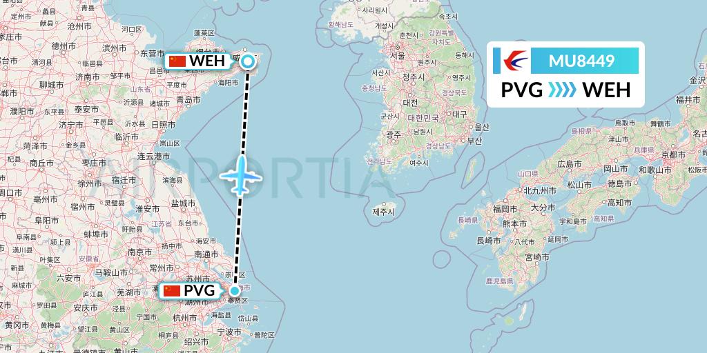 MU8449 China Eastern Airlines Flight Map: Shanghai to Weihai