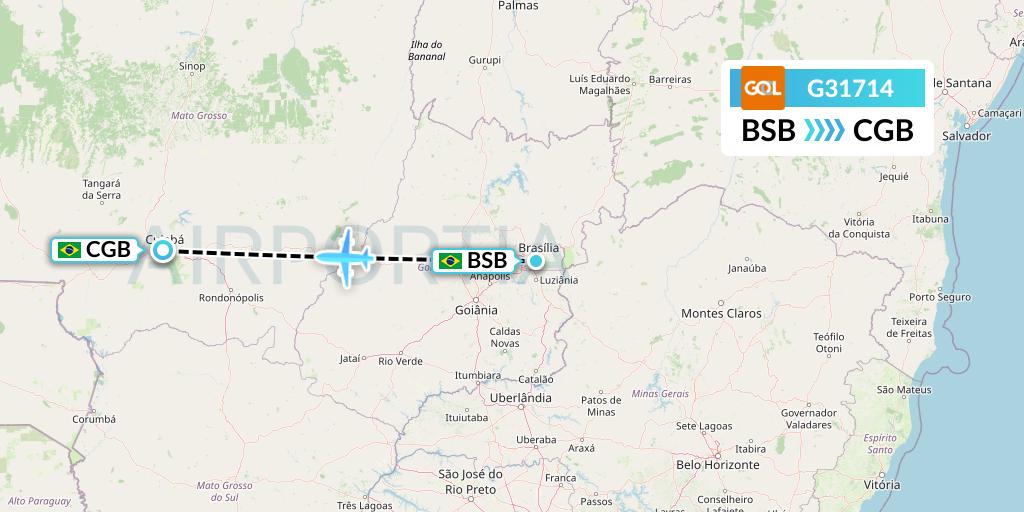 G31714 GOL Transportes Aeros Flight Map: Brasilia to Cuiaba