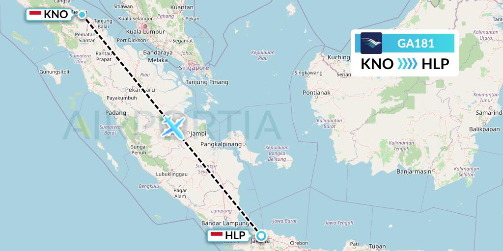 GA181 Garuda Indonesia Flight Map: Medan to Jakarta