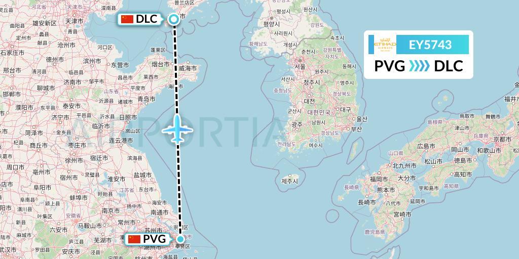 EY5743 Etihad Airways Flight Map: Shanghai to Dalian