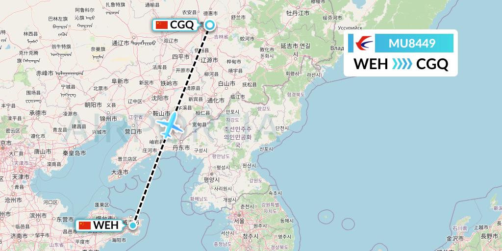 MU8449 China Eastern Airlines Flight Map: Weihai to Changchun