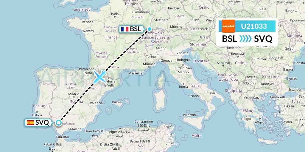 U21033 EasyJet Flight Map: Basel to Seville