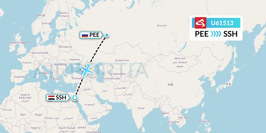 U61513 Ural Airlines Flight Map: Perm to Sharm el-Sheikh