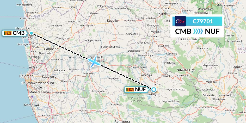 C79701 Cinnamon Air Flight Map: Colombo to Hatton