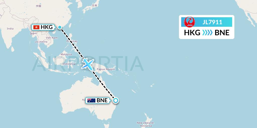 JL7911 Japan Airlines Flight Map: Hong Kong to Brisbane