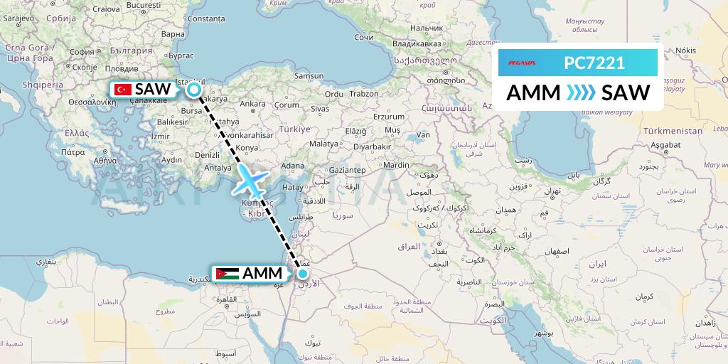PC7221 Pegasus Airlines Flight Map: Amman to Istanbul