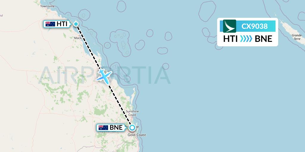 CX9038 Cathay Pacific Flight Map: Hamilton Island to Brisbane