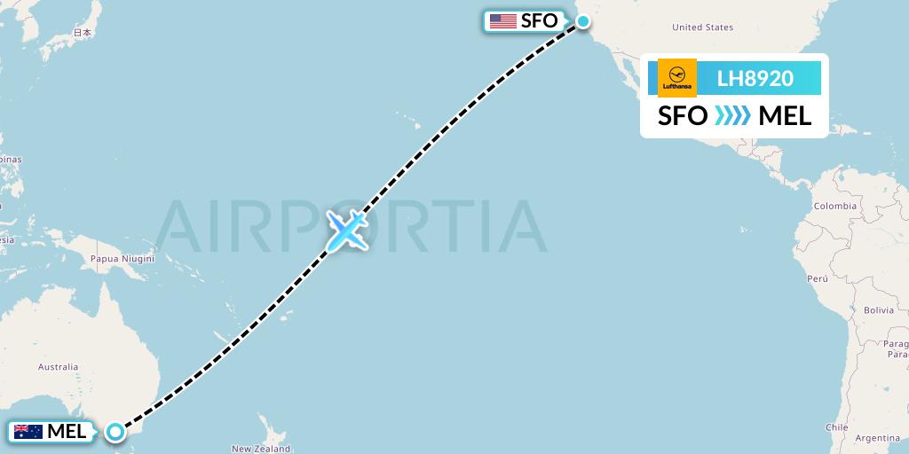 LH8920 Lufthansa Flight Map: San Francisco to Melbourne