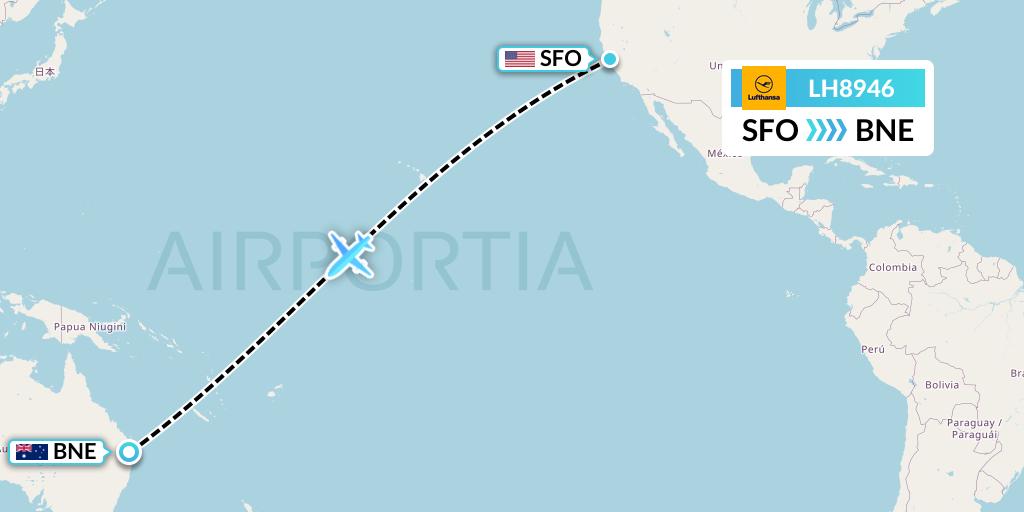LH8946 Lufthansa Flight Map: San Francisco to Brisbane