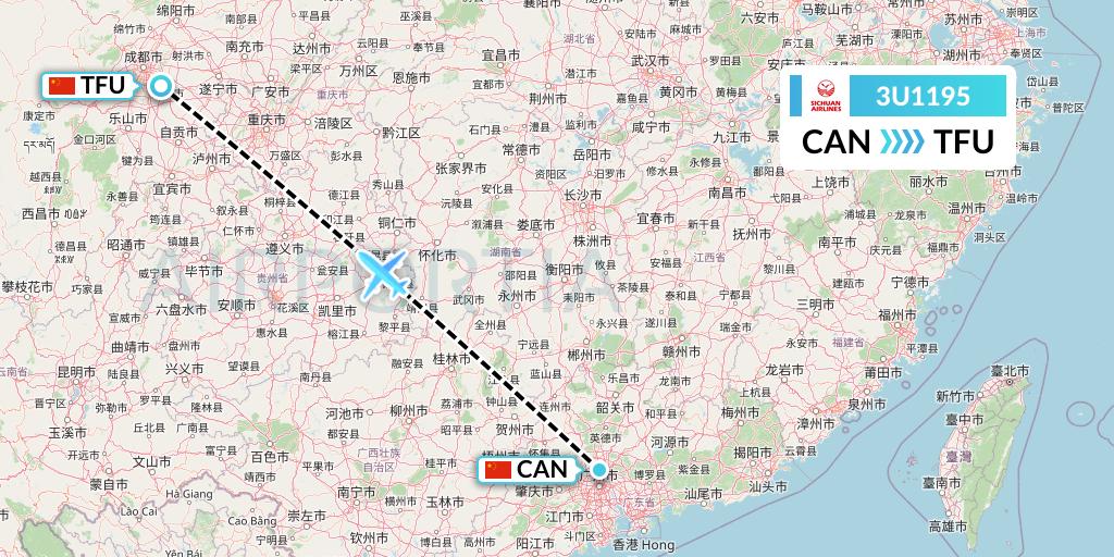 3U1195 Sichuan Airlines Flight Map: Guangzhou to Chengdu