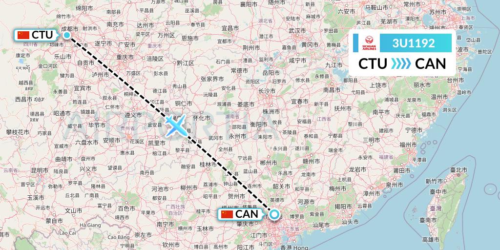 3U1192 Sichuan Airlines Flight Map: Chengdu to Guangzhou