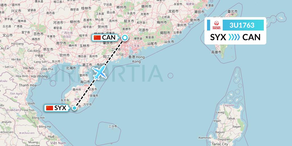 3U1763 Sichuan Airlines Flight Map: Sanya to Guangzhou