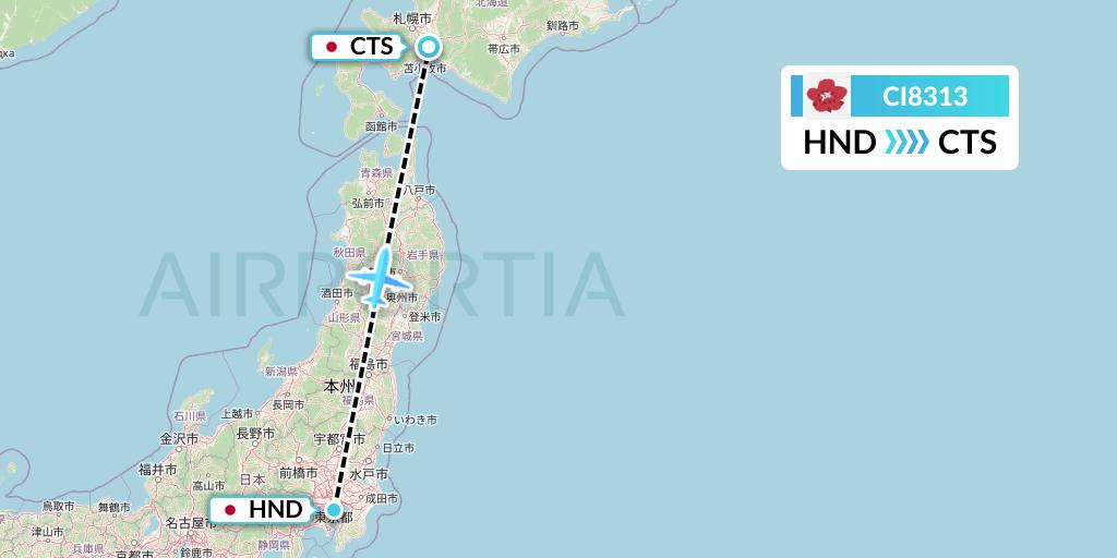 CI8313 China Airlines Flight Map: Tokyo to Sapporo