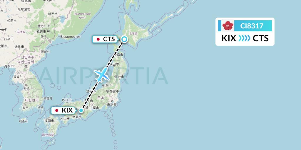 CI8317 China Airlines Flight Map: Osaka to Sapporo