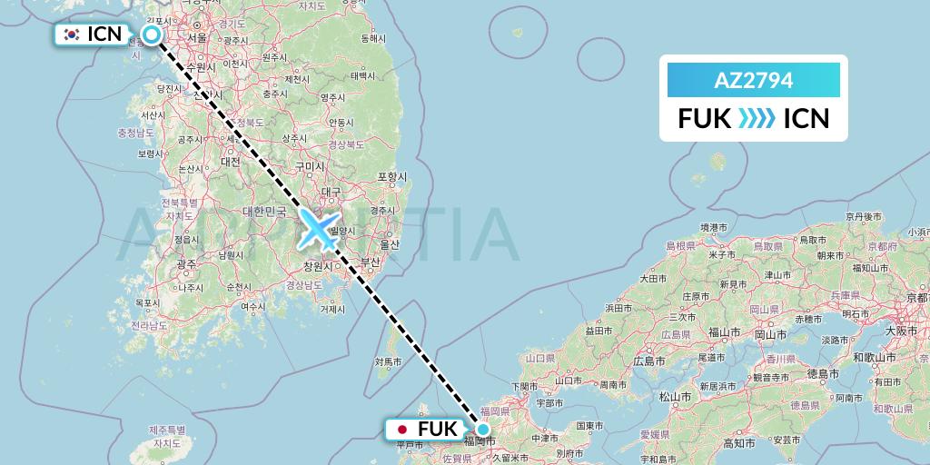 AZ2794 ITA Airways Flight Map: Fukuoka to Seoul