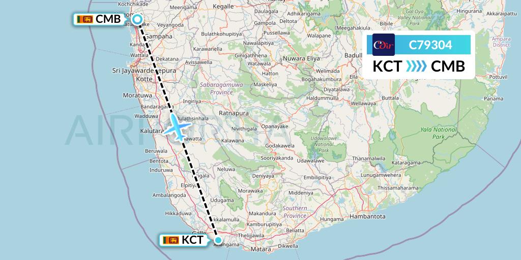 C79304 Cinnamon Air Flight Map: Galle to Colombo