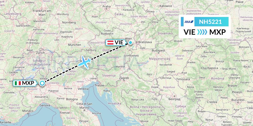 NH5221 All Nippon Airways Flight Map: Vienna to Milan